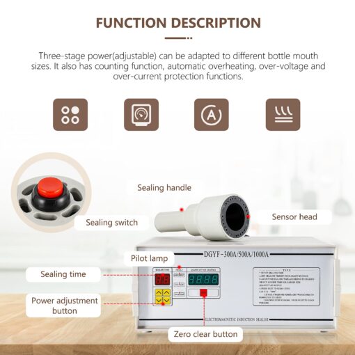 NEWTRY Induction Bottle Cap Sealer 10-50mm Handheld Heat Sealing Machine with Counting Function for Plastic Glass Bottles of Flat and Pointed Cap (110V) - Image 6