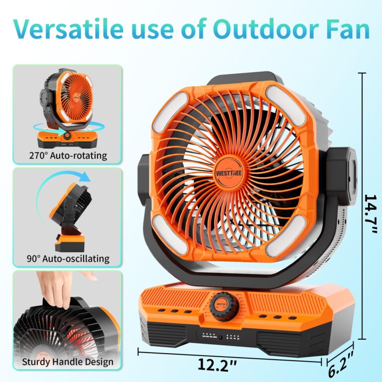 WESTTREE Battery Powered Fan Powerful Airflow Battery Operated Air Circulator Fan for Bedroom,Quiet & 360°Auto Oscillating Rechargeable Camping Fans with LED Light (RGBW) X66 Orange - Image 7