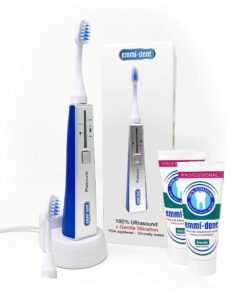 Emmi-dent Oral Waver Electric Toothbrush with 100% Ultrasound Technology, Gentle Vibration and Nano-Bubble Toothpaste. Ideal for Sensitive Teeth, Plaque Removal and More! (Half Year Supply Set)