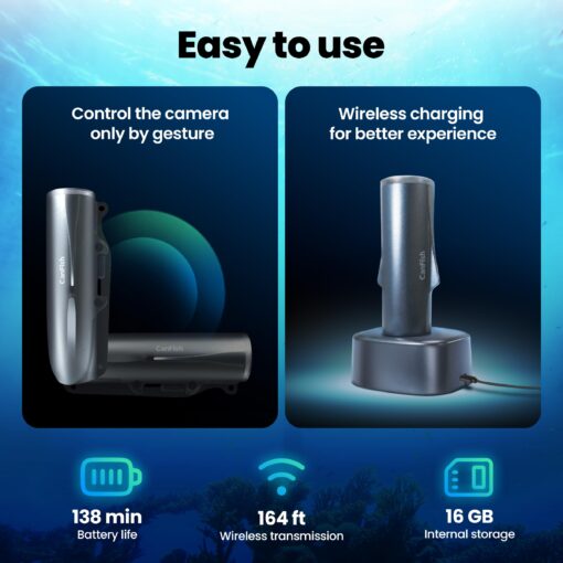 CanFish Fishing CamX Fishing Finders Camera Camera, HD 1080P &136°Ultra-Wide-Angle,656FT ROV Waterproof/Motion Sensing/Segmented Intelligent Recording/Wireless Charge/App Compatible (Grey) - Image 3
