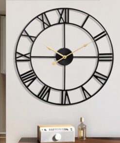 1st owned Large Wall Clock Metal Retro Roman Numeral Clock, Modern Round Wall Clocks Almost Silent, Easy to Read for Living Room/Home/Kitchen/Bedroom/Office/School Decor (Black, 40 Inch)