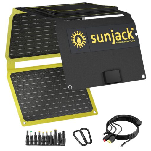 SunJack 40W Folding Portable Solar Panel Charger with Kickstands, IP67 Waterproof ETFE and DC/USB-A QC3.0 / USB-C PD30 for Cell Phone, Laptop, Power Station, Backpacking, Camping, Hiking, Emergency