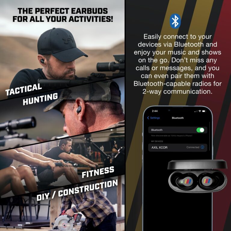 AXIL XCOR PRO NASCAR Wireless Earbuds Bluetooth — HearPRO Buds with Touch Control — Bluetooth Enhancement — Hearing Protection — Dust & Water Resistant — Wind Resistant True Wireless Earbuds - Image 3