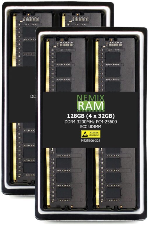 NEMIX RAM 128GB (4X32GB) DDR4 3200MHZ PC4-25600 2Rx8 1.2V CL22 288-PIN ECC Unbuffered UDIMM KIT Compatible with Dell PowerEdge R350 Rack Server