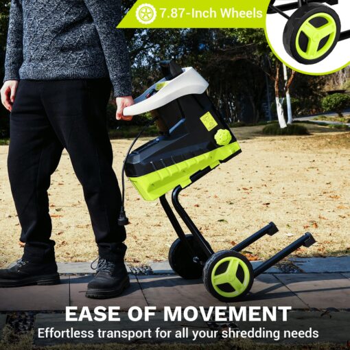 Electric 15-Amp Wood Chipper Shredder: 2800W 1.77-Inch Cutting Diameter Garden Leaf Mulcher with Wheels, Safety Locking Knob, 50L Collection Bag, Double Sided Blade System for Branches, Leaves, Waste - Image 3