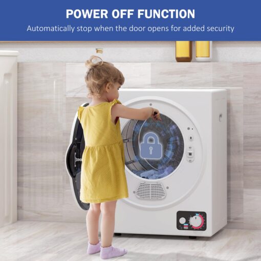 HOMCOM Portable Clothes Dryer, 120V 850W Compact Laundry Dryer with 1.5 cu.ft Stainless Steel Tub and 4 Drying Modes, 9 lbs Front Load Electric Dryer for Apartments Dorms RVs, White - Image 5