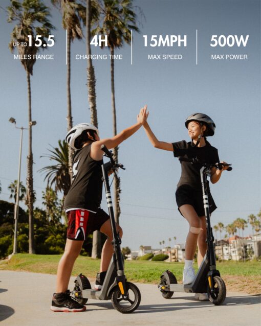 OKAI ES51 Electric Scooter - 15.5 Miles Range & 15 MPH, 500W Peak Motor, 8" Flat-Free Tires, Lightweight and Foldable Electric Scooter for Teens and Kids - Image 5