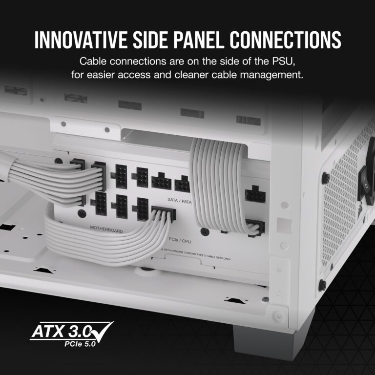 CORSAIR RM1000x Shift Fully Modular ATX Power Supply - 80 Plus Gold - ATX 3.0 - PCIe 5.0 - Zero RPM - Modular Side Interface - White - Image 6