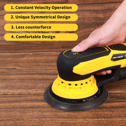 PHENDO Electric Random Orbital Sander Brushless 350W 3A Multi-function Variable Speed Corded Orbital Sanders Machine For Woodworking, Car, Drywall Sanding, Polishing… - Image 6