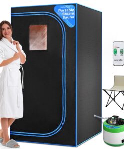 SereneLife Portable Sauna Box for Home, Steam Sauna Tent with Extra Large 4L Steamer - Includes Folding Sauna Chair, Remote Control w/ 9 Heat Levels for in-Home Spa - 2.95' x 2.95' x 5.9'