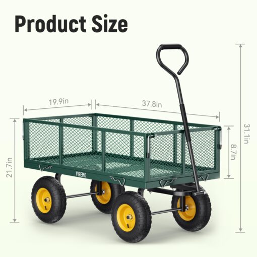 Vibemo Steel Garden Cart, 2-in-1 900 lbs Heavy Duty Utility Wagon, with Removable Mesh Sides to Convert into Flatbed, 240° U-Turn 10" Pneumatic Tires Garden Wagon for Farm Yard Lawn Garden Camping - Image 2