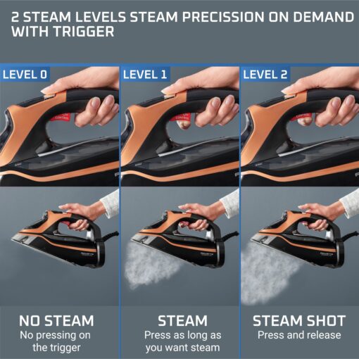 Rowenta, Iron, Steam Force Pro Stainless Steel Soleplate Steam Iron for Clothes, 400 Microsteam Holes, Professional Results, 1850 Watts, Auto-off, Ironing, Copper Clothes Iron DW9540 - Image 6