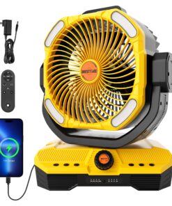 WESTTREE Battery Operated Large Airflow Fan,45000mAh Rechargeable Camping Cordless Fan with 360°Auto Oscillation & Timer, Queit Battery Powered Tent Fans Portable with RGBW Lights for Home X66 Yellow