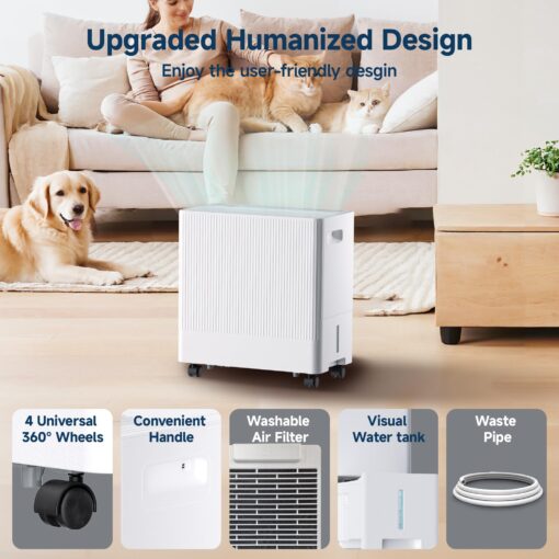 22 Pints Dehumidifier for Basement with Drain Hose,2000 Sq.Ft Dehumidifiers for Home,With 24-Hour Timer Function,Automatic Defrost,Multiple Dehumidification Modes,Suitable for Large Rooms - Image 2