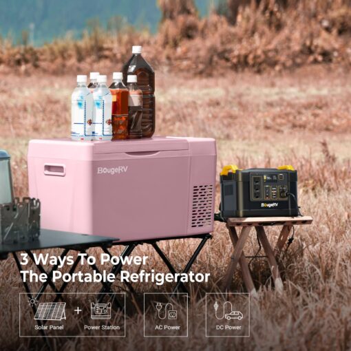 BougeRV Pink 23Quart Portable Refrigerator, 12 Volt Fridge 22L, Portable Freezer Compressor Cooler 12/24V DC 110~240 Volt AC for Truck Van RV Camper -7℉~50℉ - Image 5