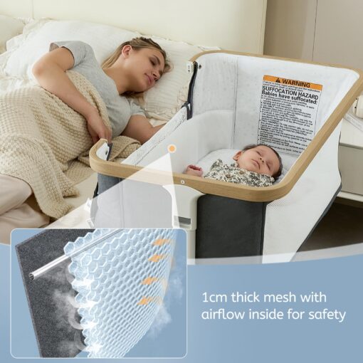 VaVaSoo Rocking Bassinet for Baby Electric Automatic Bedside Sleeper Rocks Itself 3 Motion Auto Rolling Newborn Cradle 5 Height Adjustable with Music, Wheels, Storage, Dark Grey - Image 6