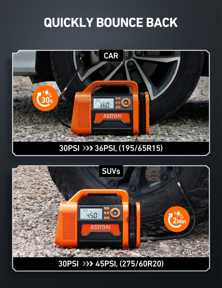 AstroAI TC3 Air Compressor Portable Tire Inflator Offroad Air Compressor for Truck 150PSI with Digital Display Air Pump for Car Heavy Duty for 4x4 Vehicle, RV, SUV, Car Accessories Yellow - Image 8