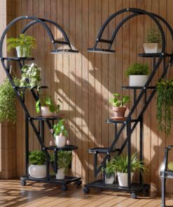 Bestier Plant Stand Indoor with Grow Lights, 5 Tiered Metal Plant Stand with Wheels, 65" Tall Plant Stands for Indoor Plants Multiple, 2 Pack Half-Heart Shape Plant Rack for Living Room Patio Balcony