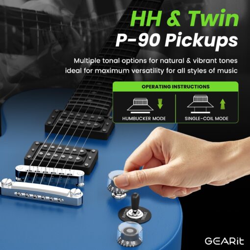 GEARit GI-155 Valley Series, 39" Electric Guitar Set w/Amplifier, H-H Pickups with Coil Split, All-Inclusive Starter Kit with Tuner, Gig Bag, and Guitar Strap, Cable, Picks, Strings - Blue - Image 7