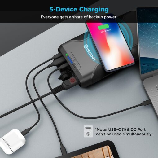 Renogy 72000mAh 266Wh 12v Power Bank with 60W PD, CPAP Battery for Camping, High Capacity Large Camping Power Bank with USB-C DC Wireless Charging & Flashlight, CPAP Battery Backup Power Supply - Image 5