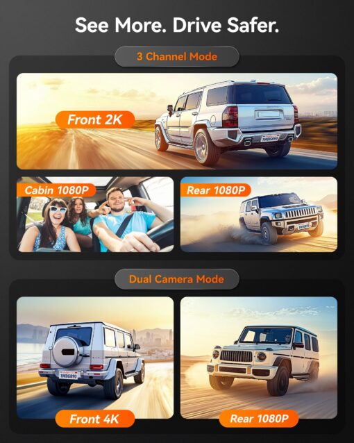WOLFBOX G890 12" 3 Channel Mirror Dash Cam, 2K Triple Rear View Mirror Camera, 4K Dash Cam Mirror Front and Rear with Hardwire Kit, Touch Screen Backup Camera with Motion Detection, GPS & 64GB Card - Image 7