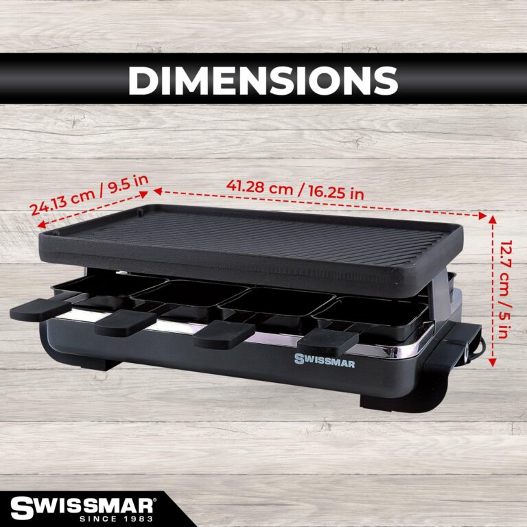 Swissmar Classic 8-Person Raclette Party Grill - Indoor Electric Grill & Griller with Reversible Cast Iron Grill Plate/Crepe Top - Anthracite Black - Image 2