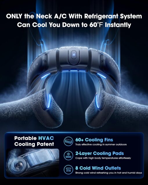 RANVOO No.1 Cooling A/C AICE 3 AI Neck Air Conditioner 7000mAh 30H [Full-body Cooling/Heating] for All Seasons [Health Monitor] Personal Neck Fan Cooler Heater Rechargeable Wearable Music Call Gift - Image 2