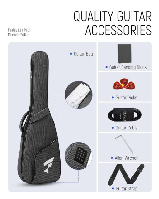 Fesley 39" LP Electric Guitar Kit:Full Size Solid Body Electric Guitars for Beginners with Humbucker Pickups,Poplar Body,Mahogany Neck,22 Frets,6 String Guitar with Gig Bag,Cable,FLP350,Matte,Sunburst - Image 4