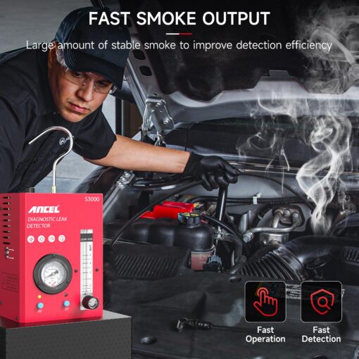 ANCEL S3000 Smoke Machine Automotive with Built-in Air Compressor, Pressure Gauge & Adjustable Flow Meter, Automotive Smoke Machine Leak Detector for EVAP,Fuel,Vacuum,Intake,Exhaust & More Car System - Image 7
