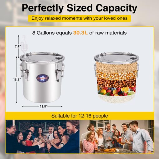 Seeutek Alcohol Still Kit Complete, 8 Gal / 30 L Stainless Steel Water Alcohol Distiller with Water Pump & Thermometer, DIY Distillery Kit with Extended Copper Pipe to Speed Up Brewing - Image 3