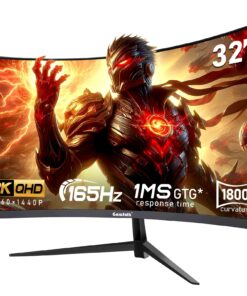 Gawfolk 32 inch 2K QHD(2560×1440P) 165Hz Curved Gaming Monitor,PC Screen, 1ms，FreeSync, 98% sRGB，178° Wide Viewing Angle，DisplayPort、HDMI, Wall Mount Compatible 100 * 100MM Wall - Black
