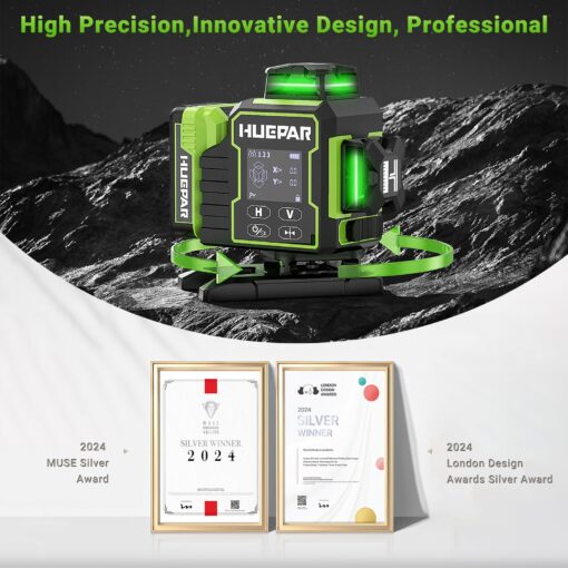 Huepar Laser Level 360 Self Leveling, W04CG Upgraded 4x360° Bluetooth Construction Lazer Leveler Tool with Electric Rotating Base ＆ Large LCD Screen, 4D 16 Lines Green Cross Laser Level - Image 7
