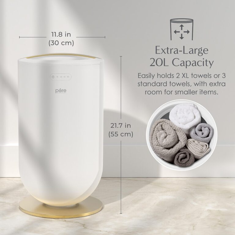 Pure Enrichment PureBliss Luxury Towel Warmer - Extra Large 20L Heats Towels, Robes, Blankets, or Clothing - Modern Bucket Design, 4 Heat Timer Settings & Auto Shut-Off (White & Brushed Gold) - Image 3