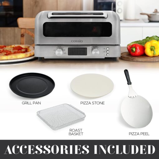 Cassia Countertop Electric Air Fryer Pizza Oven, 12" Capacity, 20L, 1800W, Heats up to 750°F, 16 Presets, Includes Pizza Stone, Peel, Fry Basket, Stainless Steel - Image 5