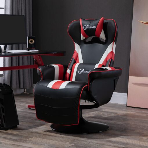 Vinsetto Gaming Chair, Racing Style Computer Recliner with Lumbar Support, Footrest and Cup Holder, Black/White/Red - Image 9