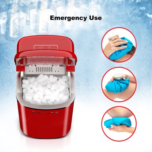 Galanz Portable Countertop Electric Ice Maker Machine, 26 lbs in 24 Hours, 9 Bullet Shaped Cubes Ready in 9 Minutes, 2 Ice Sizes, Perfect for Parties & Home Bar, 2.1 L, Retro Red - Image 4