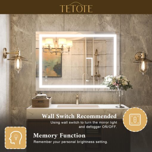 TETOTE 30 x 36 Bathroom LED Mirror Vanity Mirror with Lights,Dimmable,Anti-Fog,Makeup Wall Mounted Modern Lighted Mirror, Tempered Glass - Image 6