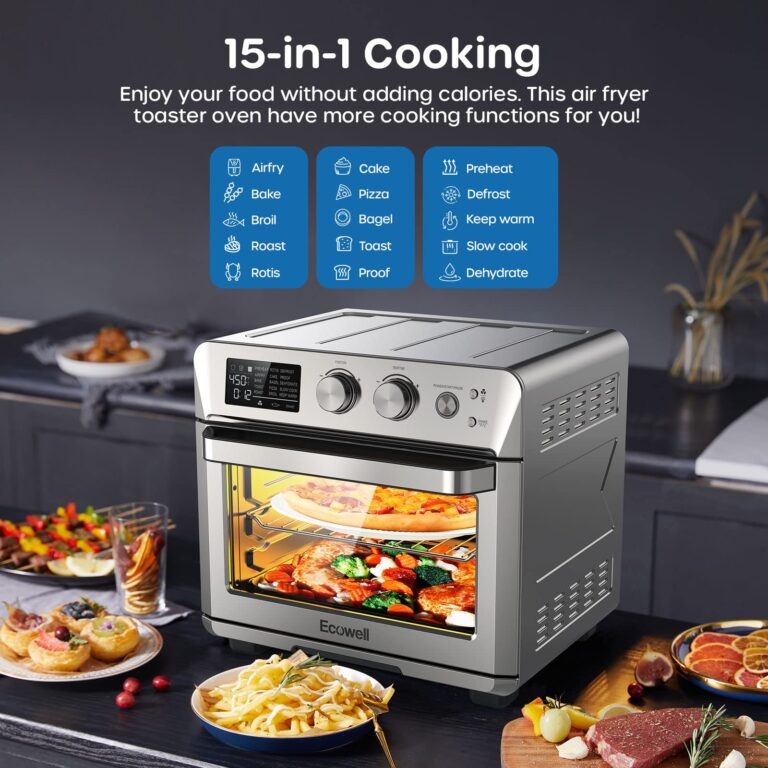 ECOWELL Air Fryer Toaster Oven Combo, 15-in-1 Airfryer Toaster Ovens Countertop, 26.4 QT Stainless Steel Air Fryers Convection Oven, for 360° Even & Healthy Cooking, Model: ECOKX01, Silver - Image 7