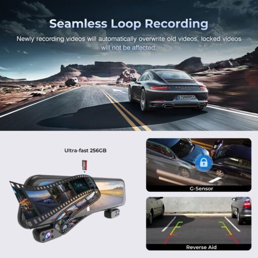 PRUVEEO 12'' Rear View Mirror Camera,360 View 4 Channel Mirror Dash Cam Detached Camera for Cars，FHD1080Px4,Dash Cam Front and Rear Side(Left,Right),Night Vision,GPS,Parking Monitor,Free 128GB Card - Image 2