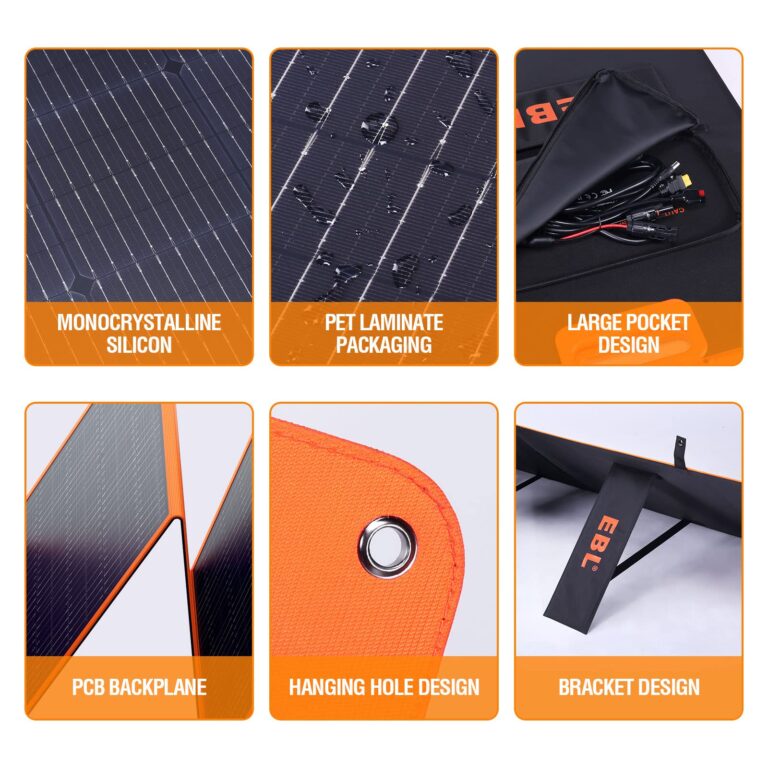 EBL 200W Portable Solar Panel for Power Station, Waterproof IP65 Foldable Solar Panel with MC-4 Anderson Output Connector for RV, Camping, Blackout - Image 3