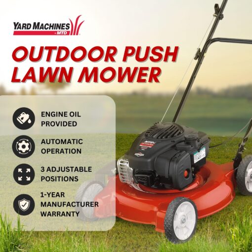 Yard Machines Gas Powered Push Lawn Mower with Engine Oil, 20 Inch Steel Cutting Deck, and Side Discharge for Outdoor Yards, Red/Black - Image 5