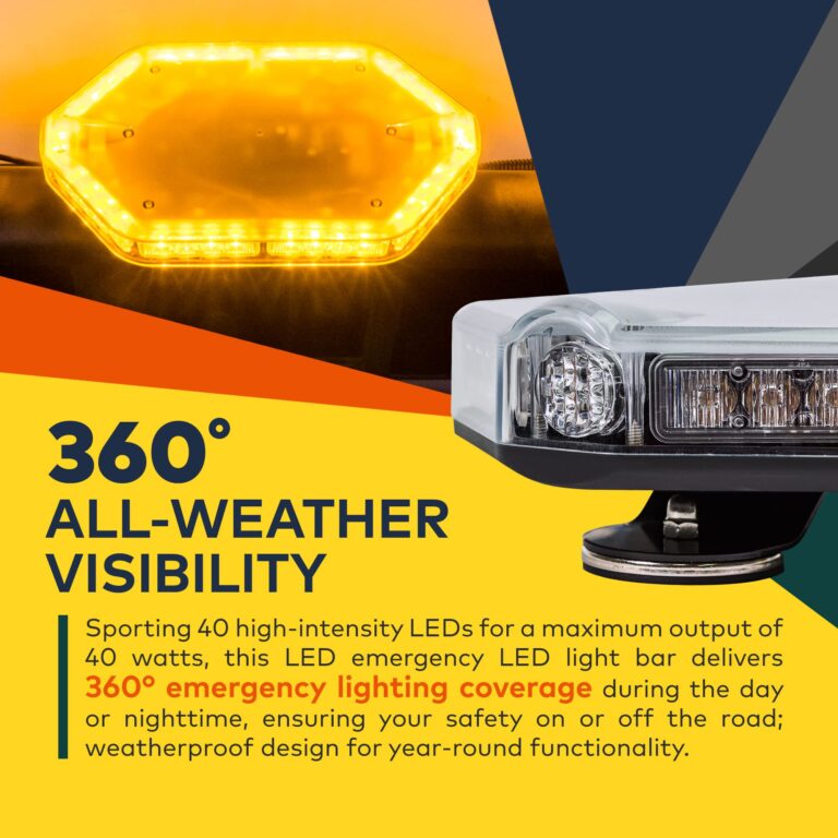 LAMPHUS NanoFlare NFMB40 12" 40W Amber White LED Strobe Mini Light Bar [Magnet/Permanent Mount] Yellow Rooftop Rotating Safety Flashing Emergency Police Light Bar for Tow Work Truck Vehicles - Image 6