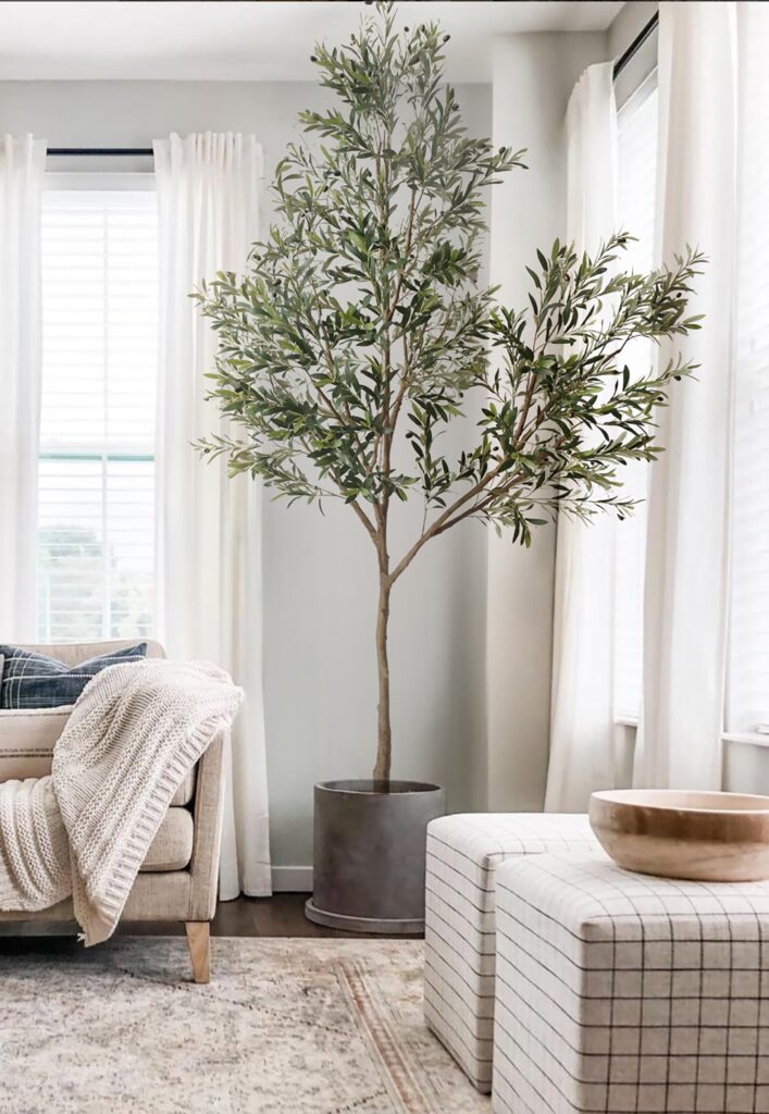 Phimos Artificial Olive Tree Tall Fake Potted Olive Silk Tree with Planter Large Faux Olive Branches and Fruits Artificial Tree for Modern Home Office Living Room Floor Decor Indoor (8.2FT) - Image 3