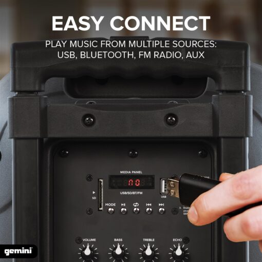 Gemini 12” 1500W Wireless Battery-Powered Bluetooth PA Speaker with Mic & Guitar Inputs, USB/SD/FM – Rugged Pro Audio for Outdoor Events, Instructors & Musicians - Image 3