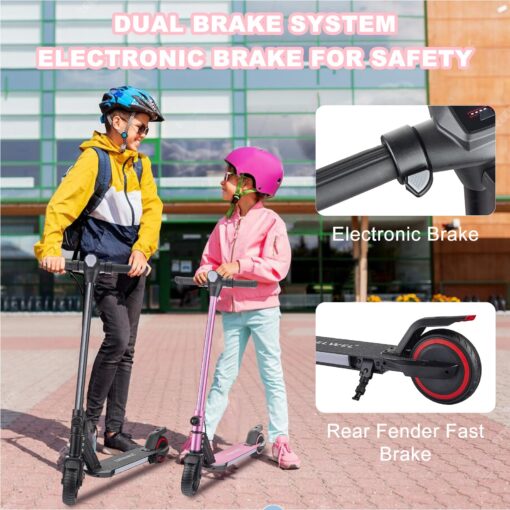 Electric Scooter for Kids Ages 6-12, 150W Motor, 4/7/11 Mph, 60 mins Ride Time, Adjustable Speed, LED Display, Colorful Lights, Electronic Brake, Foldable Kids Electric Scooter (Black) - Image 6