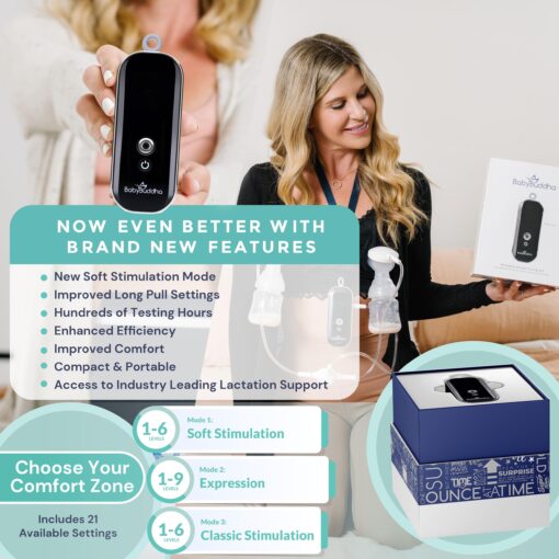 BabyBuddha Breast Pump 2.0, Primary & Portable with 3 Modes & 21 Levels of Control (Soft Stimulation Mode) Electric Hands Free Breast Milk Pump, Hospital Grade (22 to 24mm Flange) - Image 3