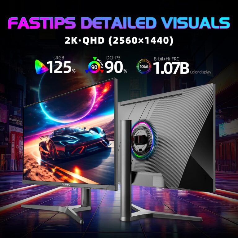 CUNPU 32 Inch Gaming Monitor QHD (2560 x 1440) 2K IPS Panel, 165Hz, 1ms GTG, sRGB 100%,Freesync, HDR10, VESA Mountable,Displayport, HDMI, Height/Tilt/Swivel/Pivot Adjustment, PC Monitor for Gamers - Image 7