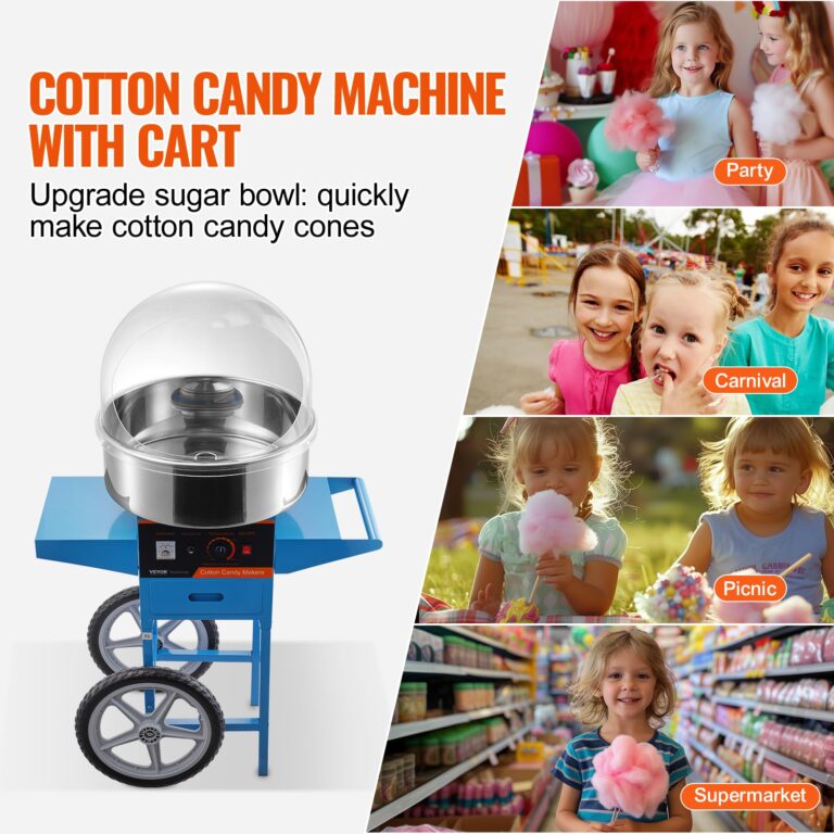 VEVOR Electric Cotton Candy Machine Cart with Cover, 1000W Commercial Floss Maker w/Stainless Steel Bowl, Sugar Scoop and Drawer, Perfect for Home, Carnival, Kids Birthday, Family Party, Blue - Image 5