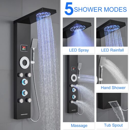 TSIBOMU LED Shower Panel Tower System, 304 Stainless Steel Bathroom Shower Tower with 3 Body Massage Jets, Shower Column Wall Mounted - Image 7