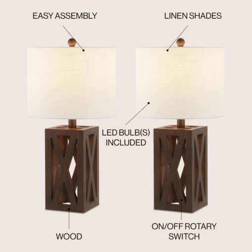 JONATHAN Y JYL1062A-SET2 Stewart 21.5" Wood LED Table Lamp Farmhouse, French Country, Rustic, Bohemian, Bedroom, Living Room, Office, College, Bookcase, Brown (Set of 2) - Image 3